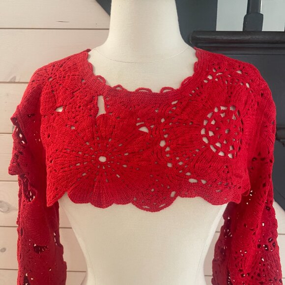 042 Free People Olivia Piecework Bolero NWOT Crimson One Size - Picture 8 of 8